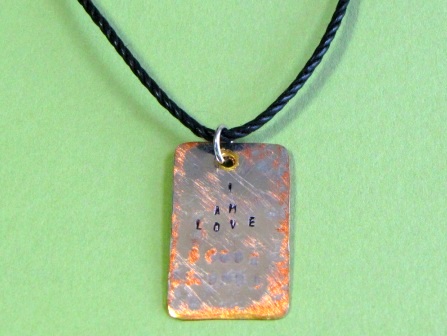 Necklace - I am love, personalized hand stamped dog tag on waxed cotton cord.