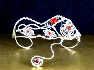 Bracelet - Regal Rove, crimson red Swarovski crystal and handcrafted silver wire wrap frame design