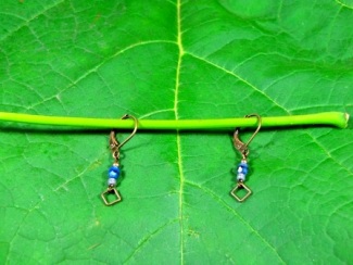 Earrings - Twenty-Twenty, contains blue Czech glass, delicate glass beads, square brass droplets and brass ear wires.
