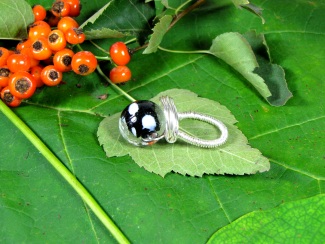 Ring - Glass Cow, glass ball and handcrafted non-tarnish silver wire wrap design